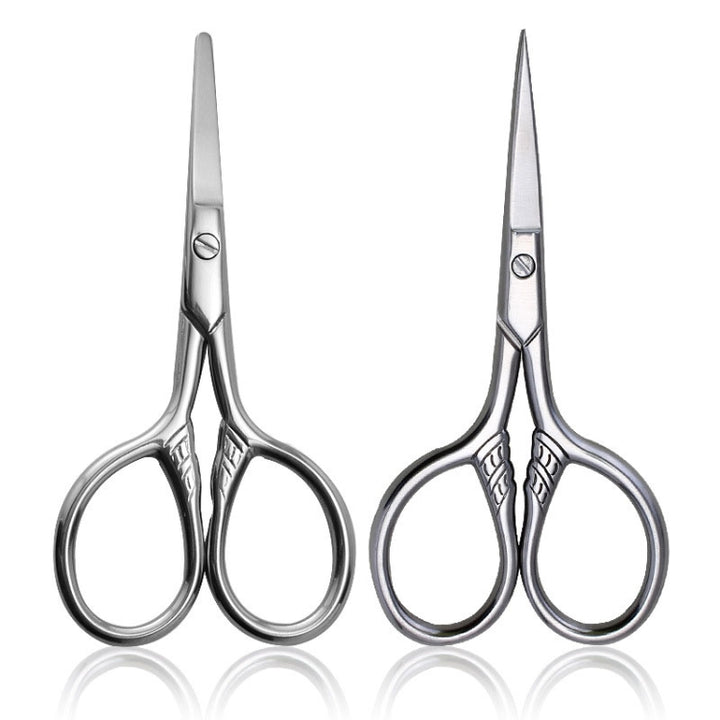 2 PCS Beard Scissors Cosmetic Small Scissors Makeup Small Tools, 2 PCS Pointed Head, 2 PCS Round Head