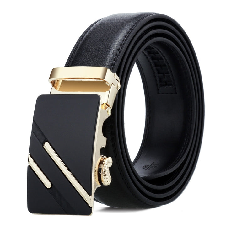 Dandali Casual Men Automatic Buckle Belt Business Soft Leather Pants Band, 110cm