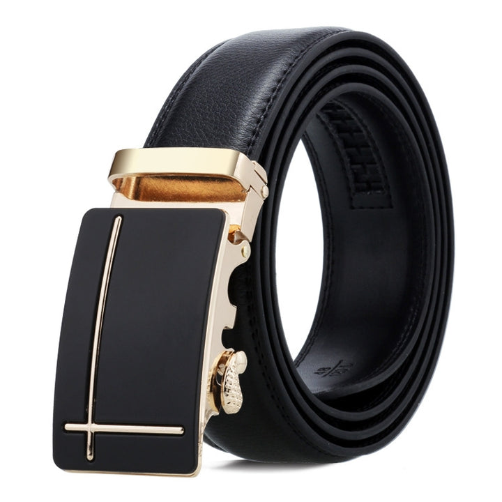 Dandali Casual Men Automatic Buckle Belt Business Soft Leather Pants Band, 110cm