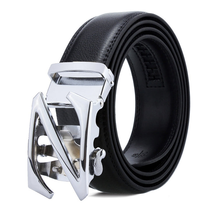 Dandali Casual Men Automatic Buckle Belt Business Soft Leather Pants Band, 110cm