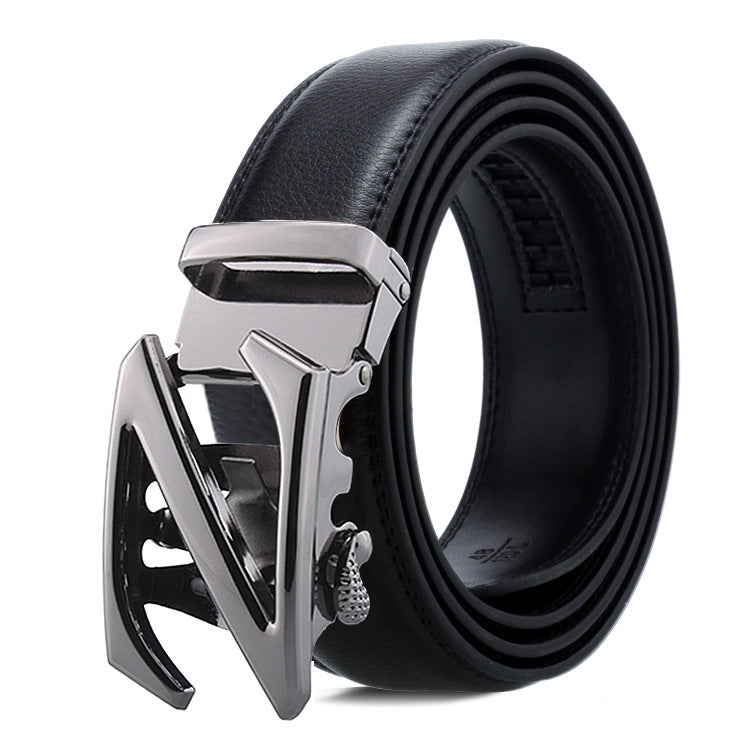 Dandali Casual Men Automatic Buckle Belt Business Soft Leather Pants Band, 110cm