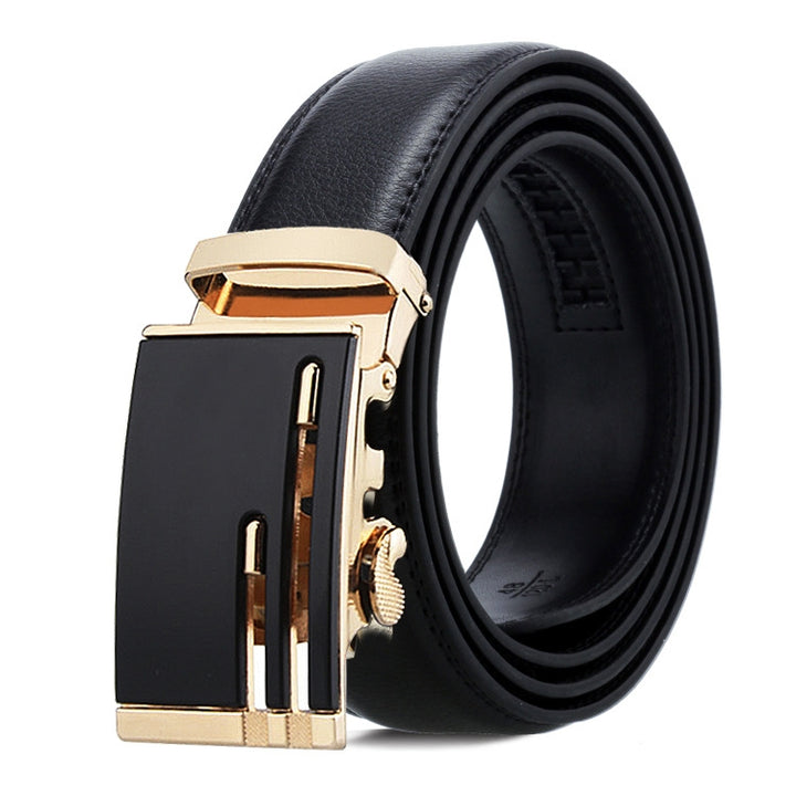 Dandali Casual Men Automatic Buckle Belt Business Soft Leather Pants Band, 110cm