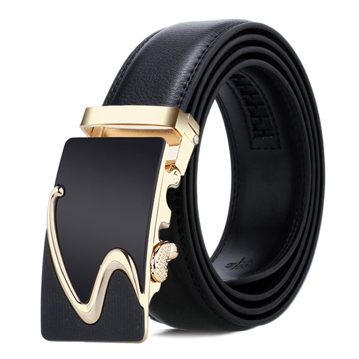 Dandali Casual Men Automatic Buckle Belt Business Soft Leather Pants Band, 110cm