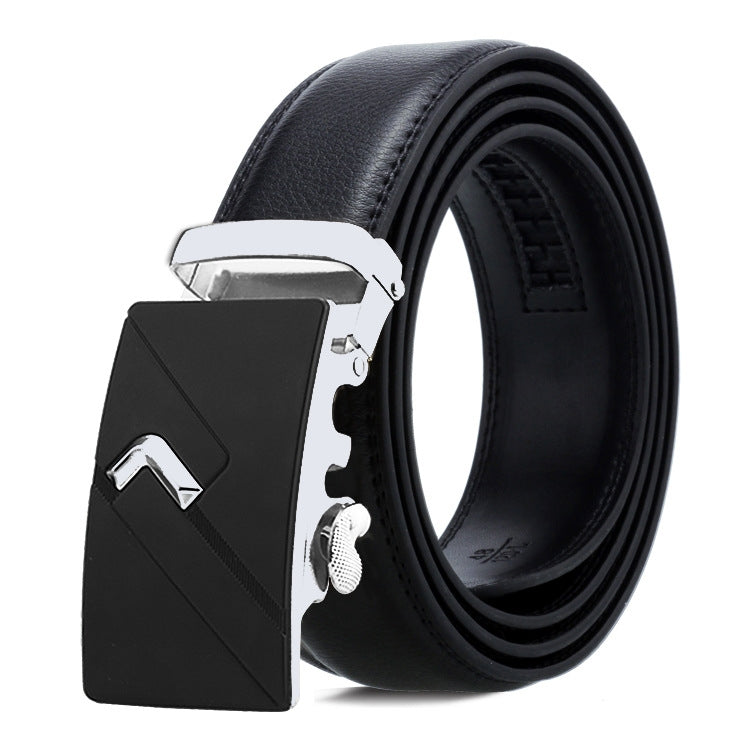 Dandali Casual Men Automatic Buckle Belt Business Soft Leather Pants Band, 115cm