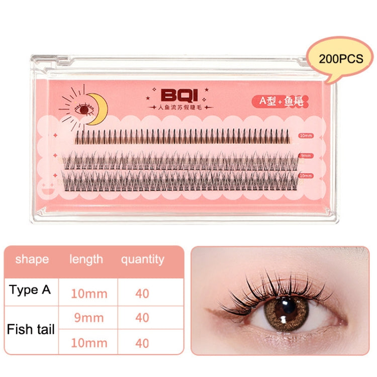 BQI B7229 Lightweight Natural Curling Three-dimensional Slim False Eyelashes, Style:, Type A+Fishtail (120PCS), Type A+Fishtail (200PCS), Type A+Fishtail+Undercib (200PCS)