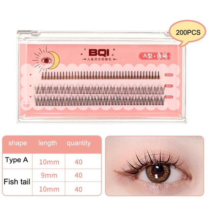 BQI B7229 Lightweight Natural Curling Three-dimensional Slim False Eyelashes, Style:, Type A+Fishtail (120PCS), Type A+Fishtail (200PCS), Type A+Fishtail+Undercib (200PCS)