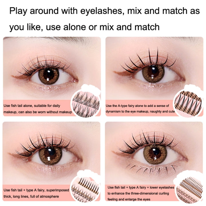 BQI B7229 Lightweight Natural Curling Three-dimensional Slim False Eyelashes, Style:, Type A+Fishtail (120PCS), Type A+Fishtail (200PCS), Type A+Fishtail+Undercib (200PCS)