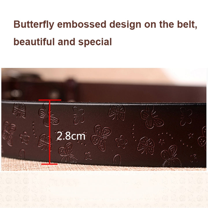 ZK--067 Retro Engraved Buckle Butterfly Print Pin Buckle Leather Belt, Length:, 105cm, 110cm, 115cm