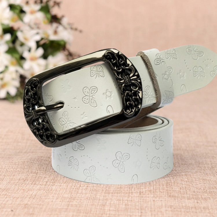 ZK--067 Retro Engraved Buckle Butterfly Print Pin Buckle Leather Belt, Length:, 105cm, 110cm, 115cm