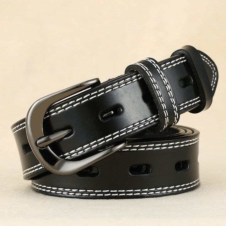 ZK--049 Double-stitched Hollow Pin Buckle Belt, Length:, 105cm, 110cm, 115cm