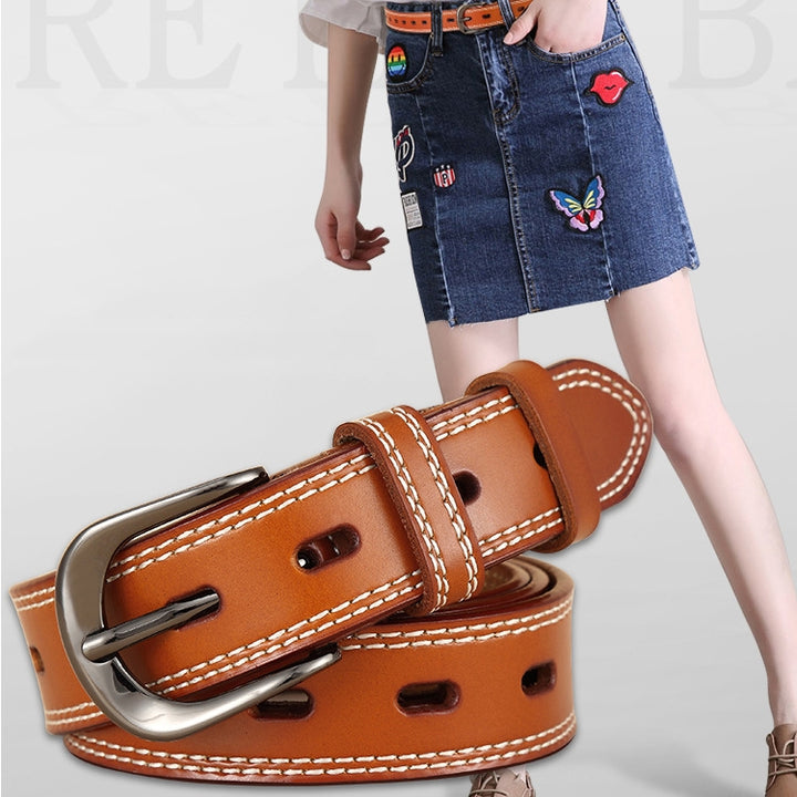 ZK--049 Double-stitched Hollow Pin Buckle Belt, Length:, 105cm, 110cm, 115cm