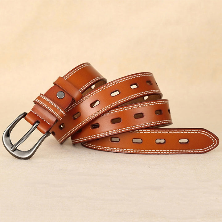 ZK--049 Double-stitched Hollow Pin Buckle Belt, Length:, 105cm, 110cm, 115cm