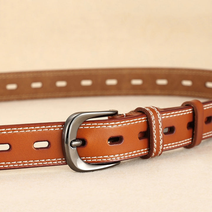 ZK--049 Double-stitched Hollow Pin Buckle Belt, Length:, 105cm, 110cm, 115cm