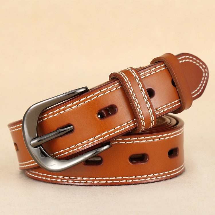 ZK--049 Double-stitched Hollow Pin Buckle Belt, Length:, 105cm, 110cm, 115cm