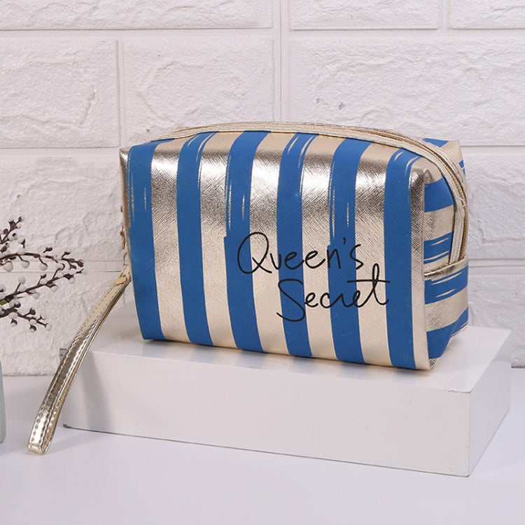 Multifunctional Striped PU Waterproof Cosmetic Toiletry Bag, Blue, Black, Pink, Rose Red, Gold, Silver