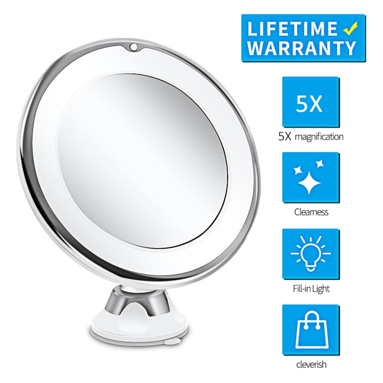 12cm Makeup Mirror with LED Fill Light 5X Magnification Suction Cup Beauty Mirror