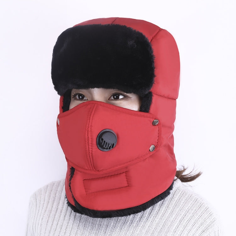 L-1-168 Winter Outdoor Sports Windproof Warm Bomber Hat with Breather Valve Mask, Red, Blue, Black, Dark Red