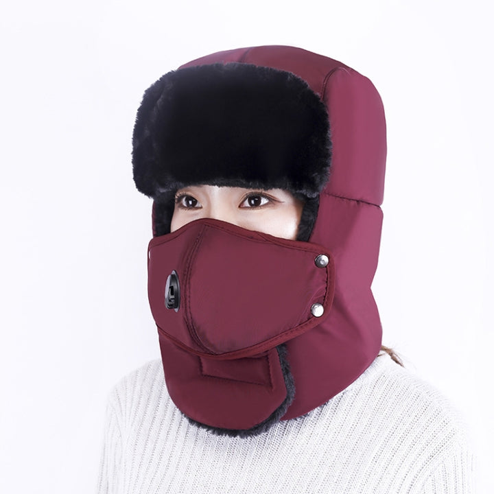 L-1-168 Winter Outdoor Sports Windproof Warm Bomber Hat with Breather Valve Mask, Red, Blue, Black, Dark Red