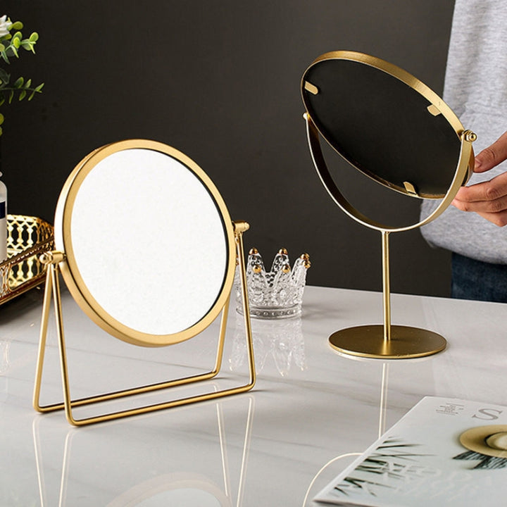 Desktop Makeup Mirror Simple Portable Mirror Rotating Dressing Mirror,Style:, Gold High Model, Gold Stand Model, Black High Model, Black Stand Model