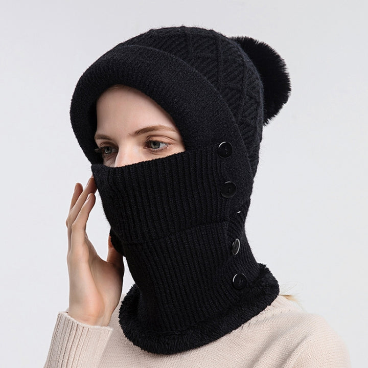 Women One-piece Hat Scarf Warm Knitted Hat Plus Velvet Overhead Cap