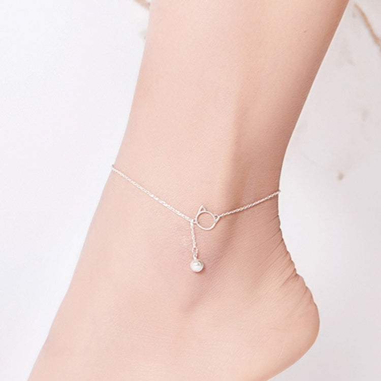 SCT003 Cat Bell 925 Silver Anklet White Gold Plated Simple Ladies Anklet, SCT003