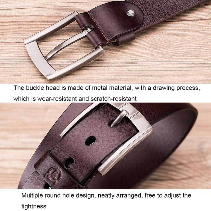 BULL CAPTAIN 01 Pin Buckle Thickened Cowhide Wear-Resistant Belt, Length:, 110cm (Smooth Brown), 115cm (Smooth Brown), 120cm (Smooth Brown), 125cm (Smooth Brown), 110cm (Burr Brown), 115cm (Burr Brown), 120cm (Burr Brown), 125cm (Burr Brown)