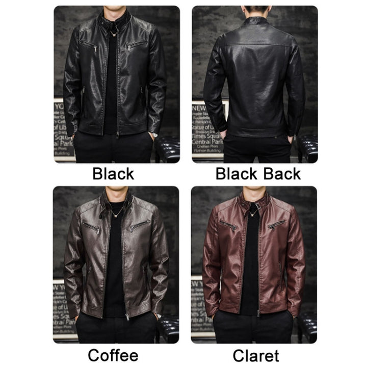 Men Washed PU Padded Slim-Fit Motorbike Leather Jacket, M, L, XL, XXL, XXXL, 4XL