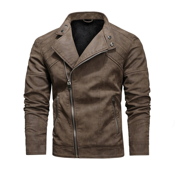 Mens Lapel Leather Motorcycle Jacket, S, M, L, XL, XXL, 3XL