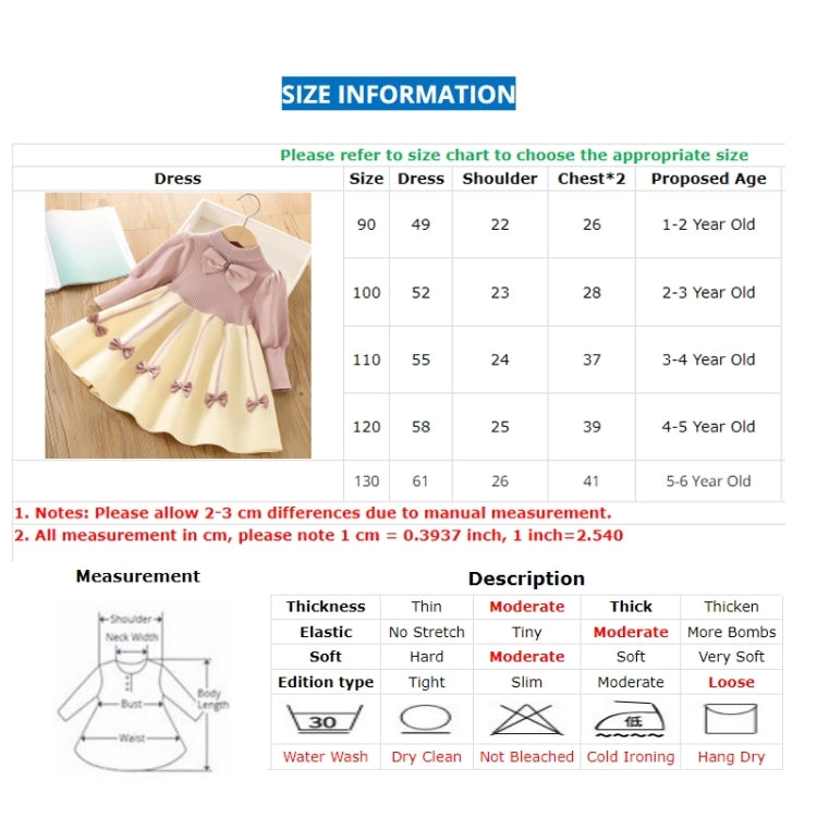 Girls Sweater Dress Bubble Sleeve Knitted Princess Dress, 90cm, 100cm, 110cm, 120cm, 130cm