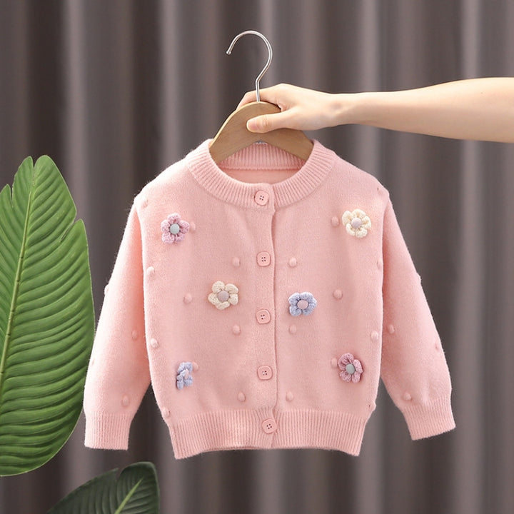 Baby Girls Flower Sweater Cardigan Winter Solid Color Knitted Sweater, 80cm, 90cm, 100cm, 110m, 120cm