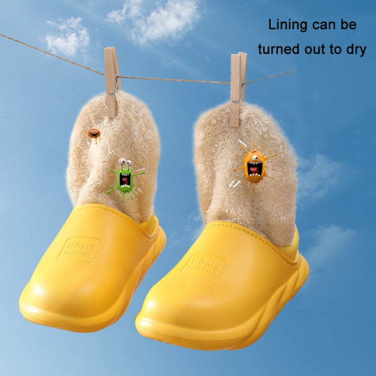 Winter Warm Velvet Thick Waterproof Cotton Slippers, Duck Egg Green 599, Caramel 599, Dark Blue 599, Yellow 599, Yellow No Heel, Blue Gray No Heel, Orange Red No Heel, Light Coffee No Heel