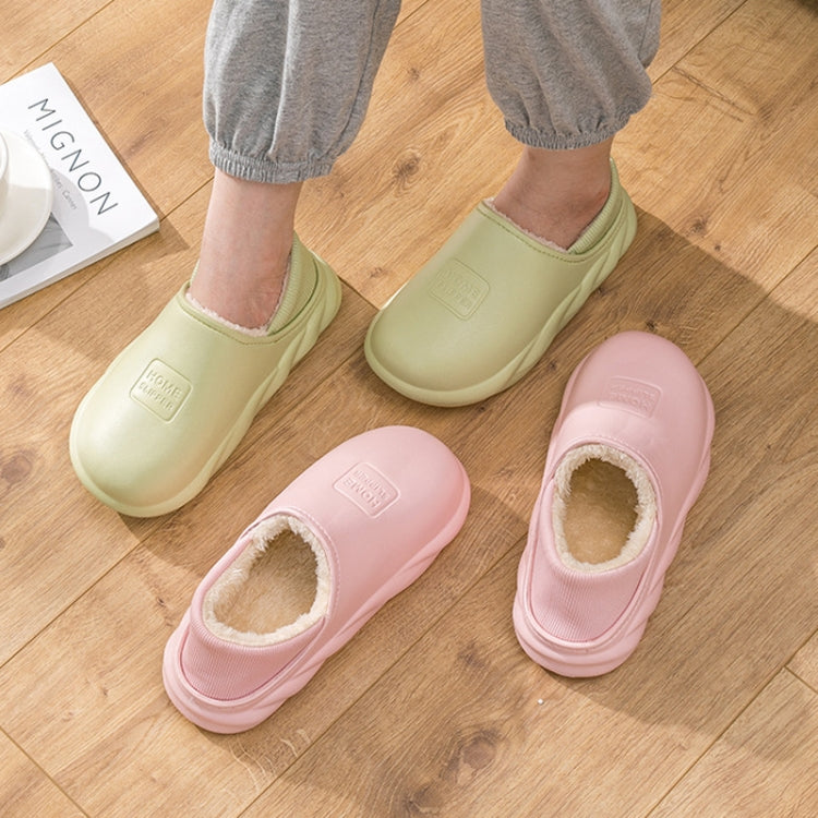 Winter Warm Velvet Thick Waterproof Cotton Slippers, Duck Egg Green 599, Caramel 599, Dark Blue 599, Yellow 599, Yellow No Heel, Blue Gray No Heel, Orange Red No Heel, Light Coffee No Heel