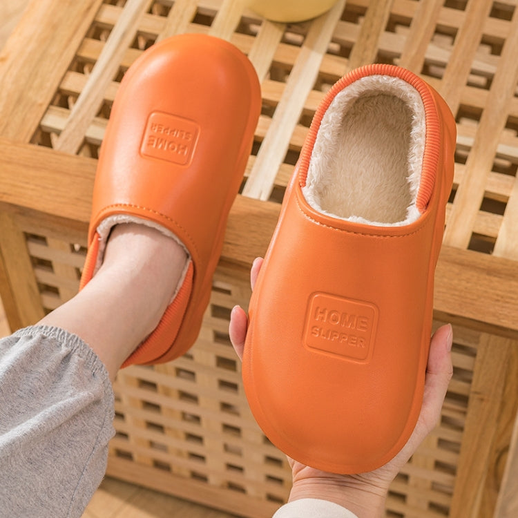 Winter Warm Velvet Thick Waterproof Cotton Slippers, Duck Egg Green 599, Caramel 599, Dark Blue 599, Yellow 599, Yellow No Heel, Blue Gray No Heel, Orange Red No Heel, Light Coffee No Heel