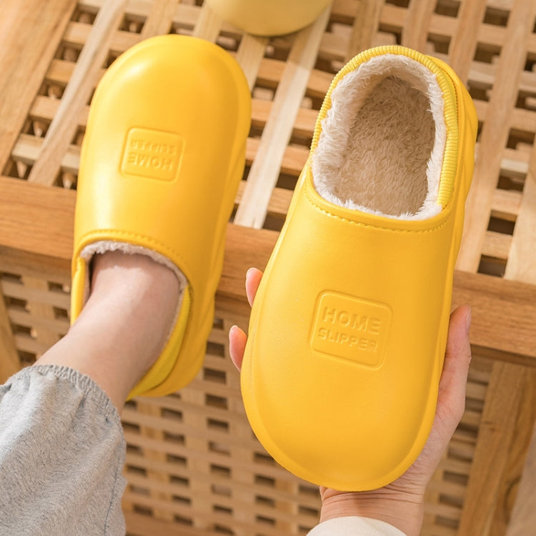 Winter Warm Velvet Thick Waterproof Cotton Slippers, Duck Egg Green 599, Caramel 599, Dark Blue 599, Yellow 599, Yellow No Heel, Blue Gray No Heel, Orange Red No Heel, Light Coffee No Heel