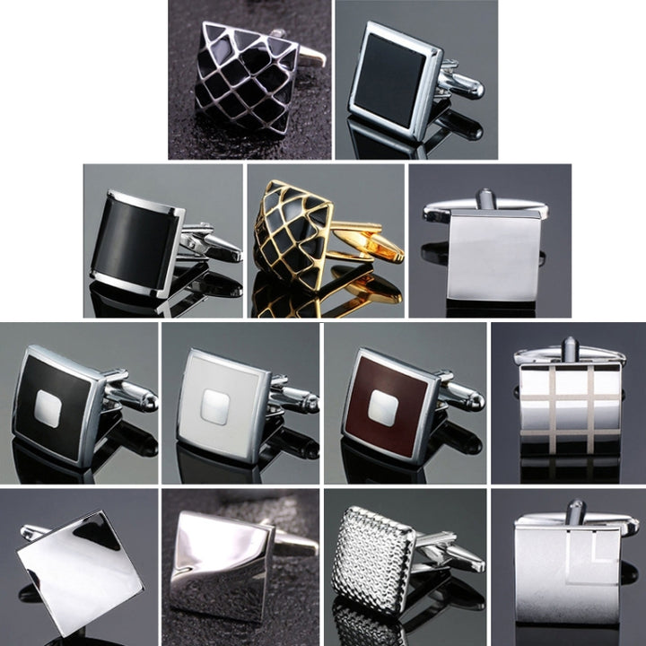 Laser Metal Brass Men Shirt Cufflinks, Silver, Silver laser, Silver folding, Black square, Silver small square, Silver laser line, Silver wave, Black silver net, Black Bottom Golden Net, Black vermica, White enamel, Black back, White back, Red back