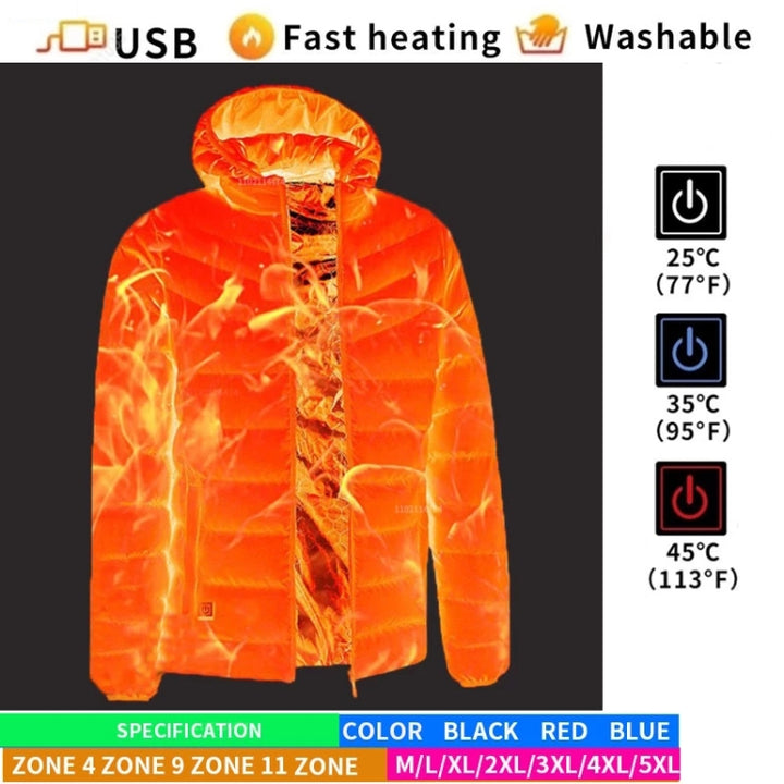 USB Winter Electric Heated Jacket Warm Thermal Jacket, 4 Zone Blue S, 4 Zone Blue M, 4 Zone Blue L, 4 Zone Blue XL, 4 Zone Blue XXL, 4 Zone Blue 3XL, 4 Zone Blue 4XL, 4 Zone Black  S, 4 Zone Black  M, 4 Zone Black  L, 4 Zone Black  XL, 4 Zone Black  XXL