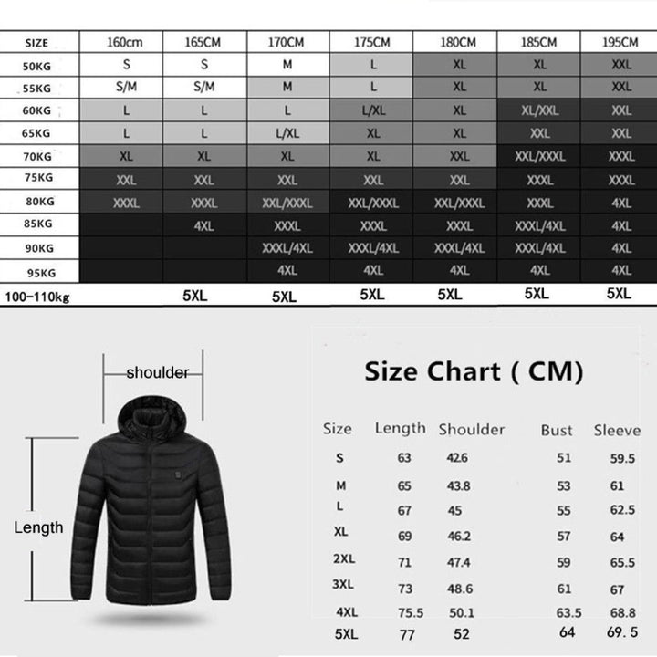 USB Winter Electric Heated Jacket Warm Thermal Jacket, 4 Zone Blue S, 4 Zone Blue M, 4 Zone Blue L, 4 Zone Blue XL, 4 Zone Blue XXL, 4 Zone Blue 3XL, 4 Zone Blue 4XL, 4 Zone Black  S, 4 Zone Black  M, 4 Zone Black  L, 4 Zone Black  XL, 4 Zone Black  XXL