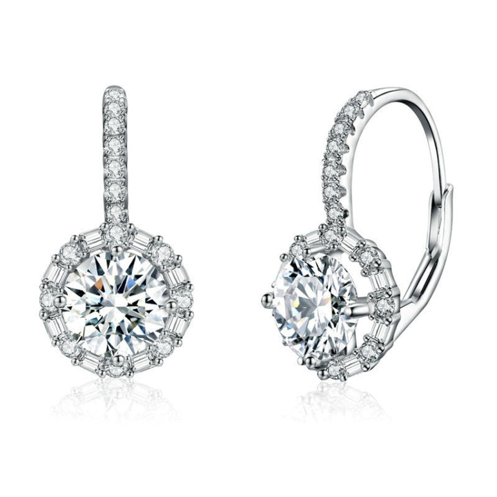 S925 Sterling Silver Moissanite Zirconia Elegant Earrings White Gold Plated, MSE002