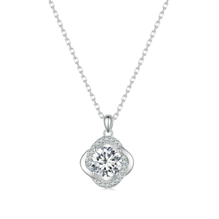 Sterling Silver S925 White Gold Plated Sparkling Moissanite Pendant Necklace, MSN002