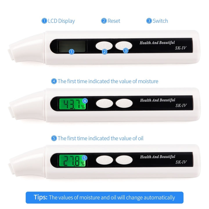 HS-018 LCD Display Skin Analyzer Skin Moisture Tester Skin Oil Test Meter, HS-018