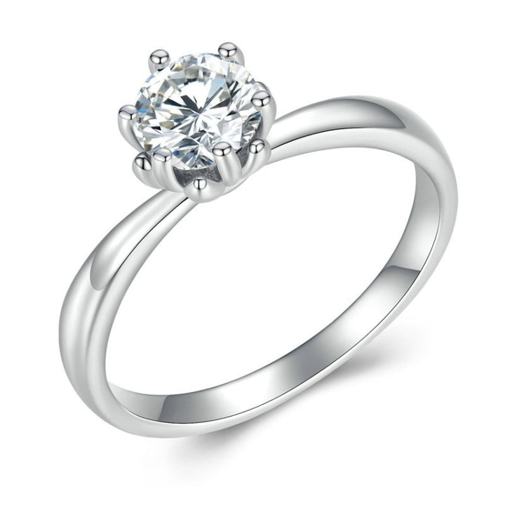 MSR006 Sterling Silver S925 Six Claw Moissanite Ring White Gold Plated Jewellery, No.6, No.7, No.8, No.9, No.10