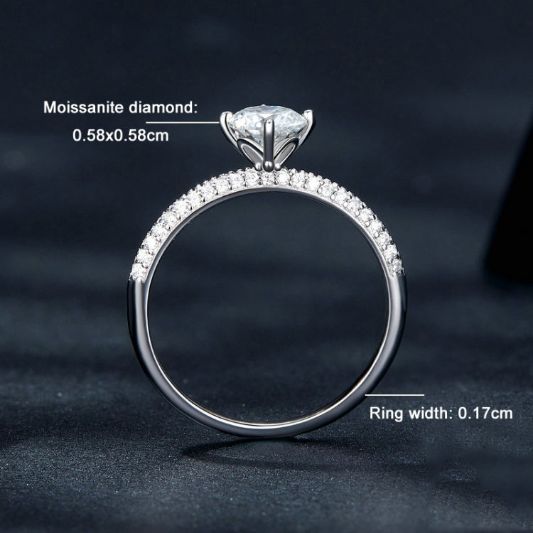 MSR008 Sterling Silver S925 Sparkling Moissanite Ring Zirconia White Gold Plated Jewellery, No.6, No.7, No.8