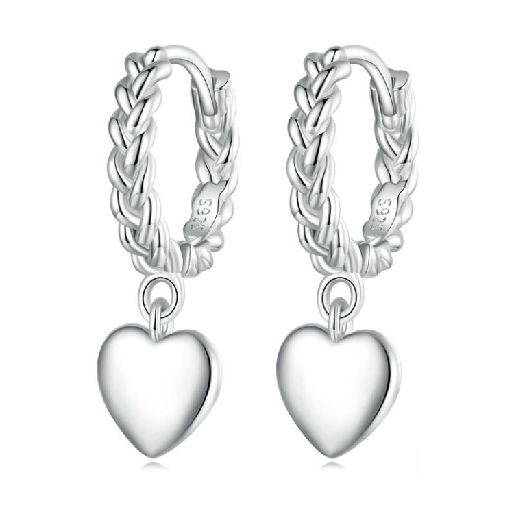 Sterling Silver S925 Twist Heart White Gold Plated Earrings, BSE715