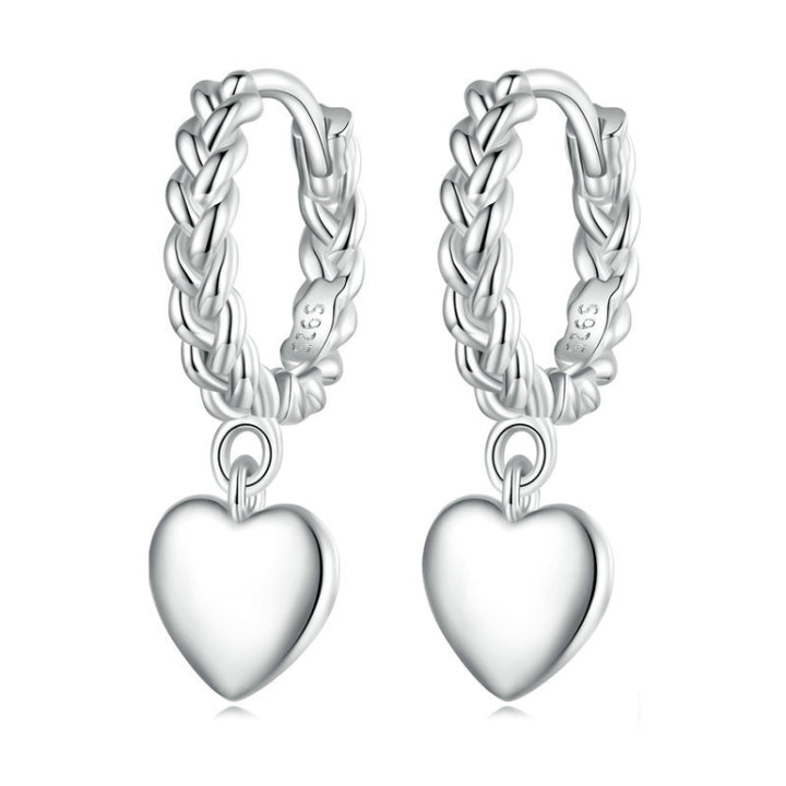 Sterling Silver S925 Twist Heart White Gold Plated Earrings, BSE715