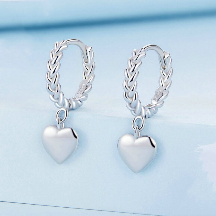 Sterling Silver S925 Twist Heart White Gold Plated Earrings, BSE715