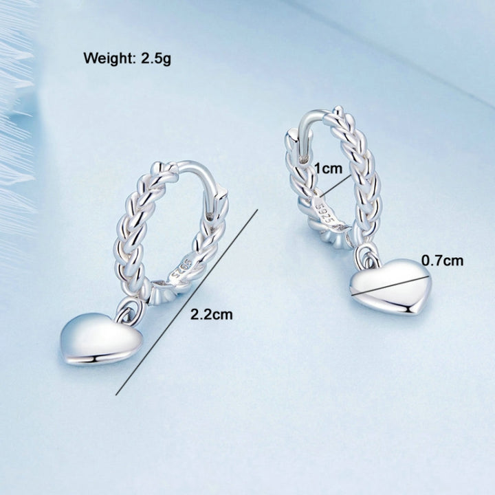 Sterling Silver S925 Twist Heart White Gold Plated Earrings, BSE715