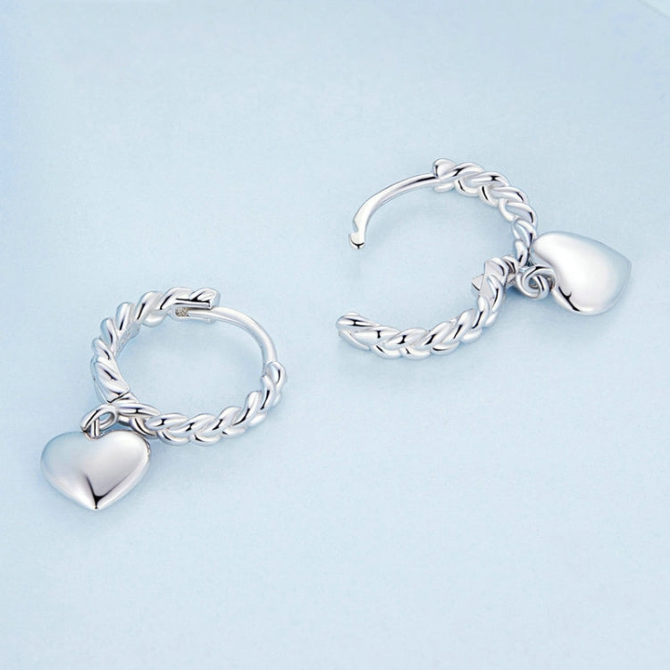 Sterling Silver S925 Twist Heart White Gold Plated Earrings, BSE715