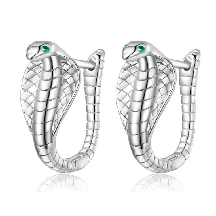 Sterling Silver S925 White Gold Plated Zirconia Cobra Earrings, BSE728