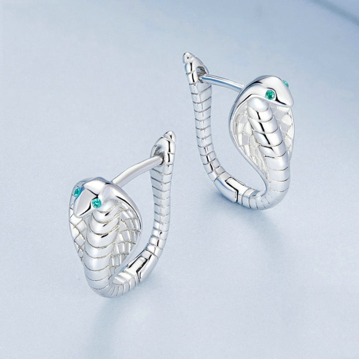 Sterling Silver S925 White Gold Plated Zirconia Cobra Earrings, BSE728