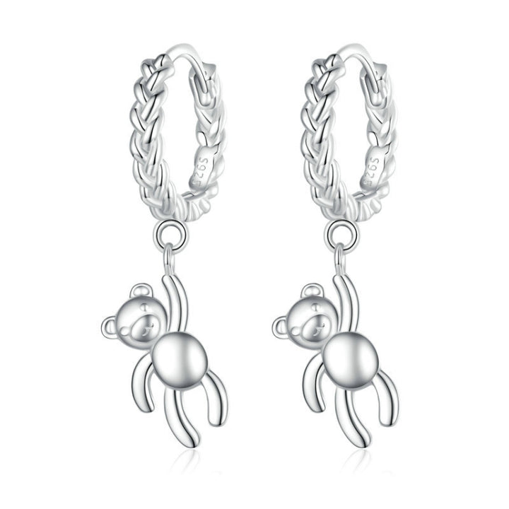 S925 Sterling Silver Bear Twist White Gold Plated Animal Earrings, BSE729